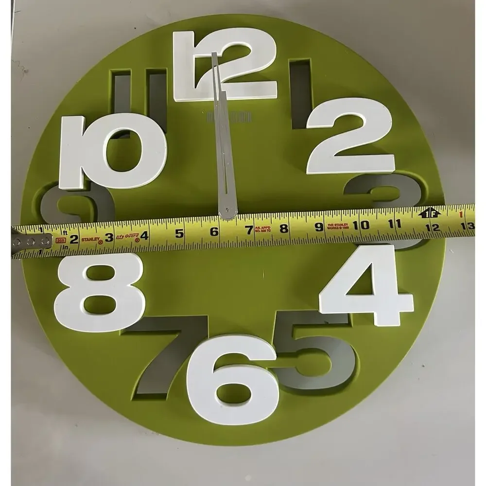 MEIDI 3D Big Digit Modern Round Wall Clock Green White Gray 12” New